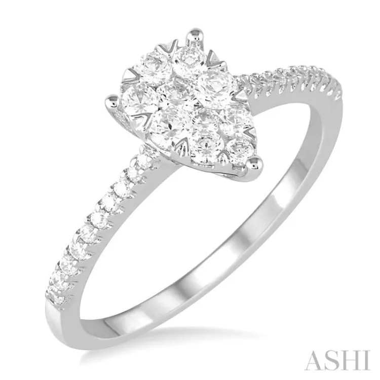 1/3 ctw Pear Shape Round Cut Diamond Fashion Ring in 14K White Gold