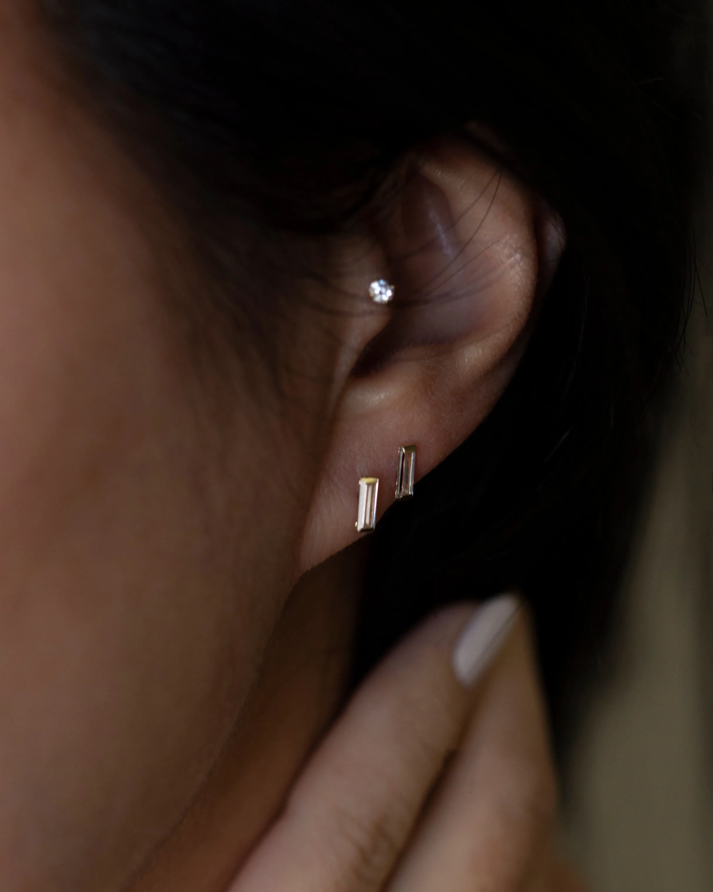 14k CZ Diamond Baguette Earrings