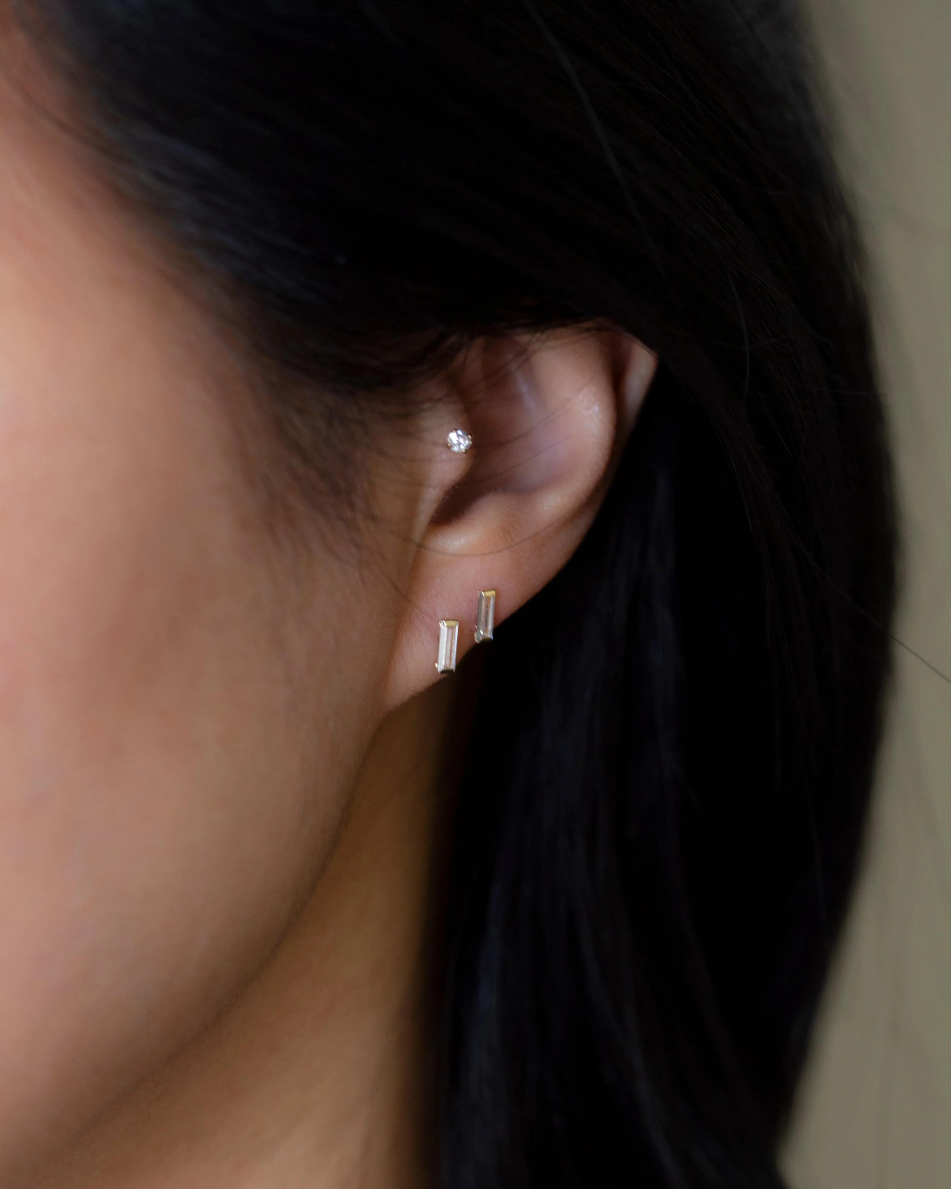 14k CZ Diamond Baguette Earrings