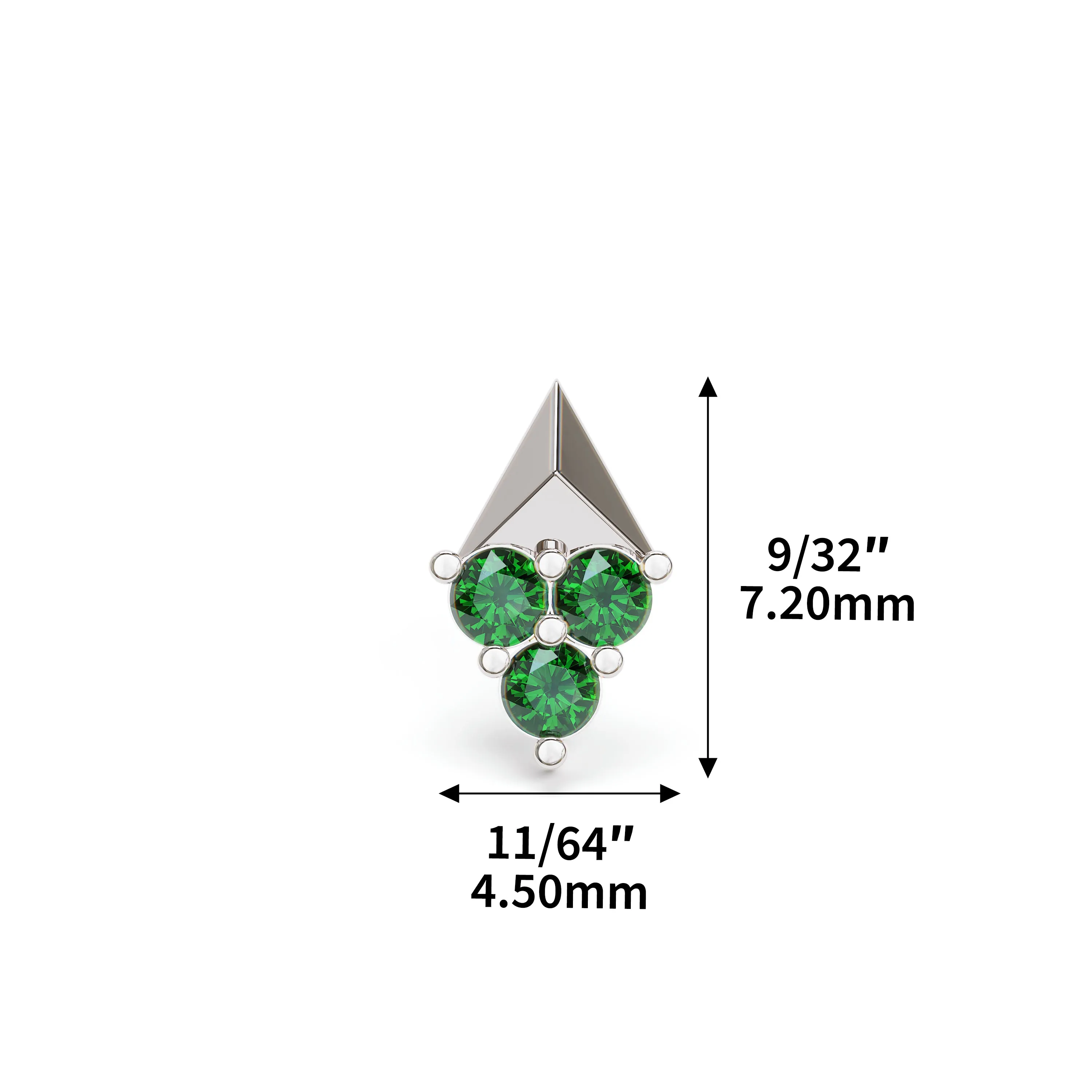 14K Gold Trio Emerald Pyramid Stud
