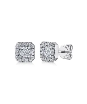 14K White Gold Pave Diamond Geometric Studs