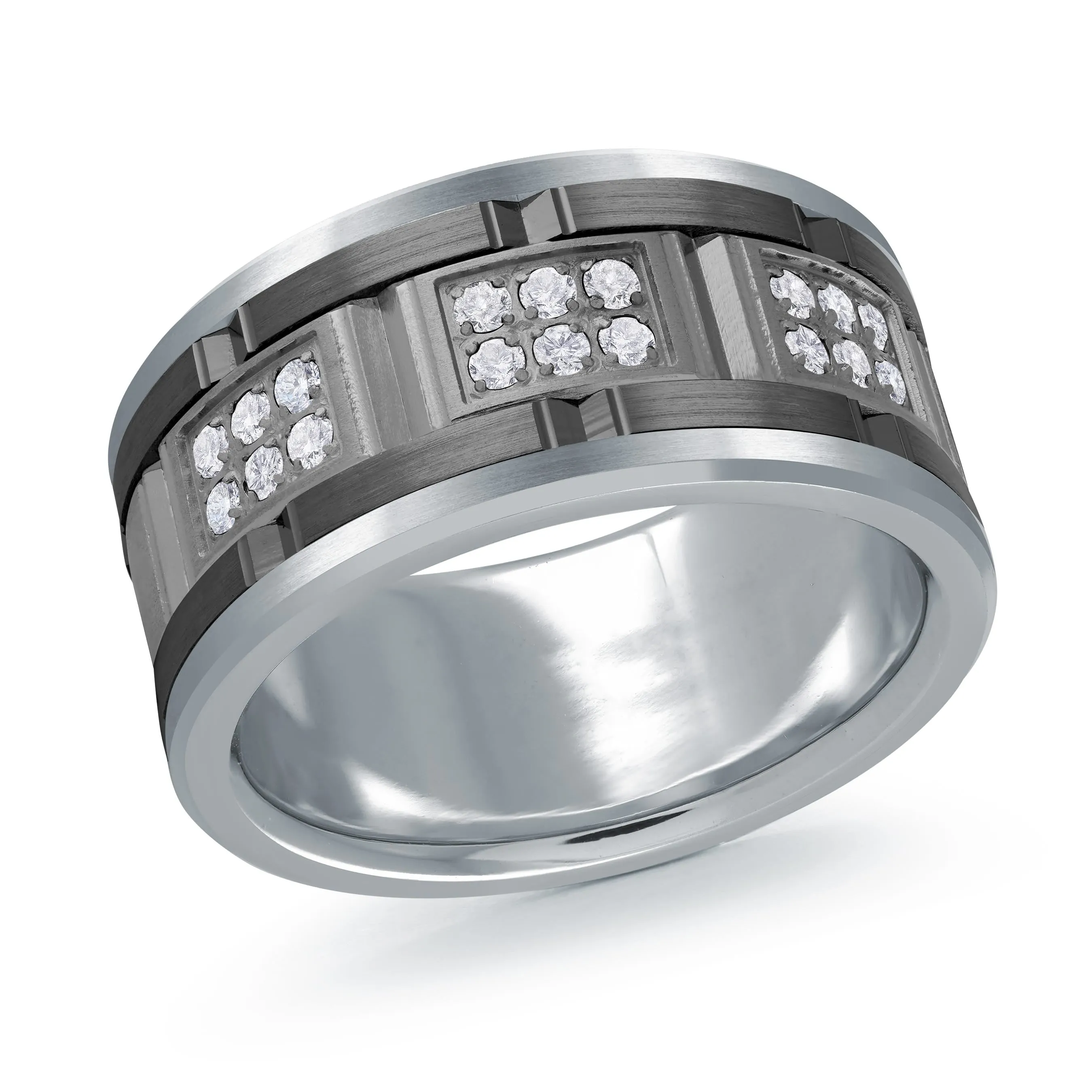 14K White Gold with Carbon Fiber Ring from the Tantalum Collection by Malo - MRDTN-055-11WBD
