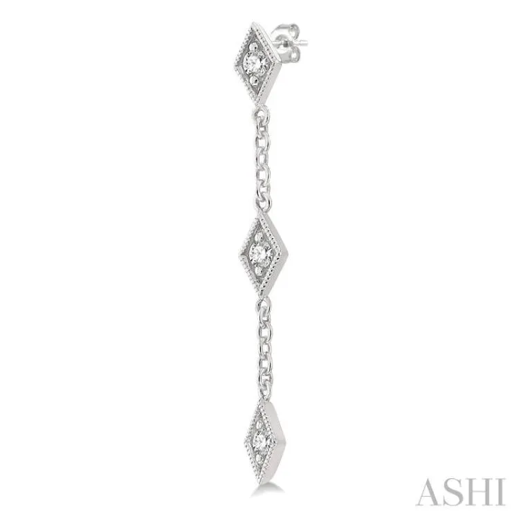 1/6 ctw Kite Shape 3-Station Round Cut Diamond Drop Earring in 10K White Gold