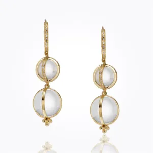 18K Double Amulet Drop Earrings with rock crystal and diamond pavé
