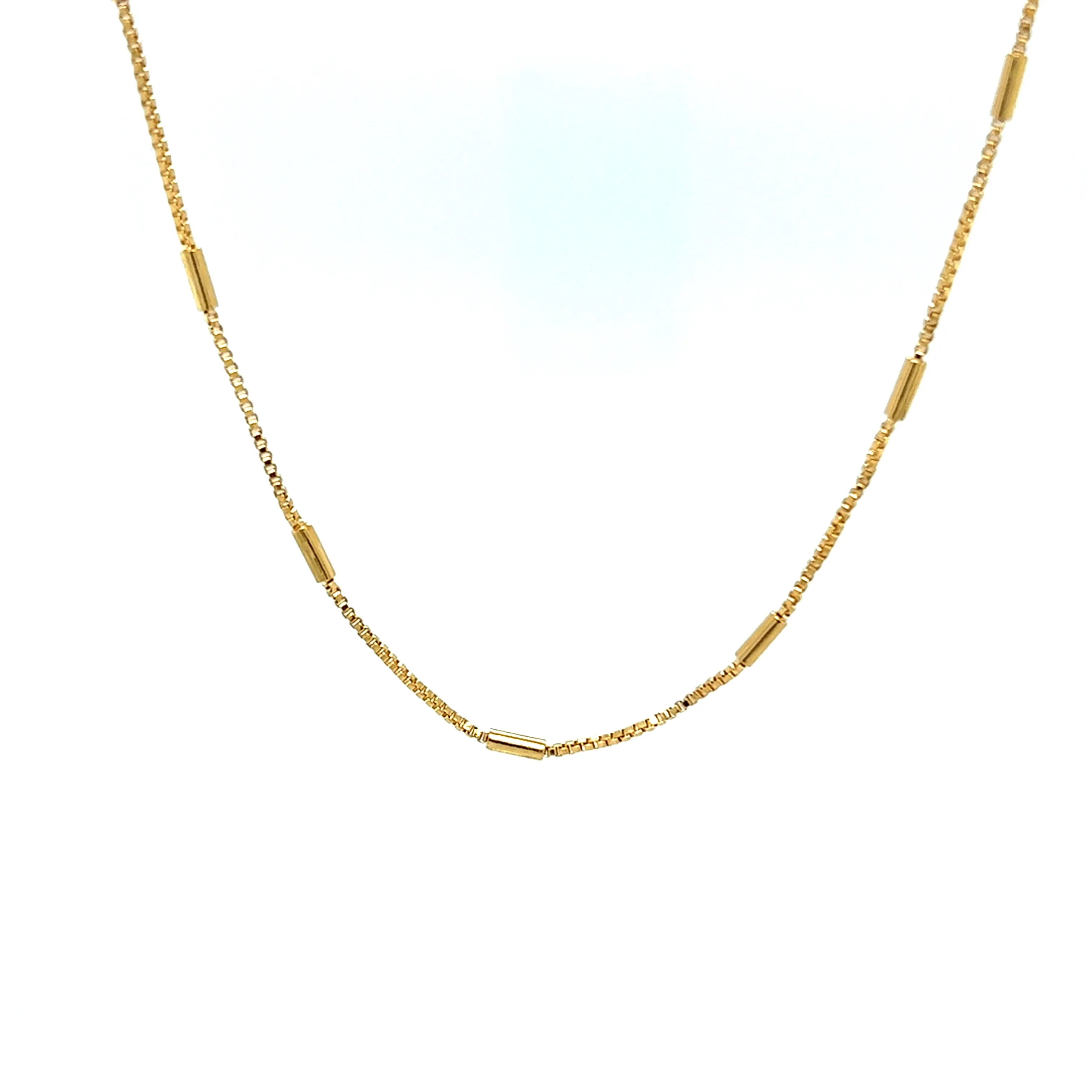 1mm Box Chain With Gold Tubes Necklace