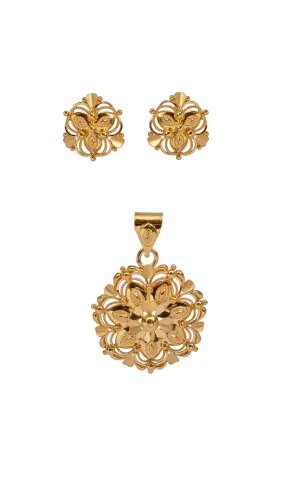 22 KT Gold Flower Pendant Set (D137)