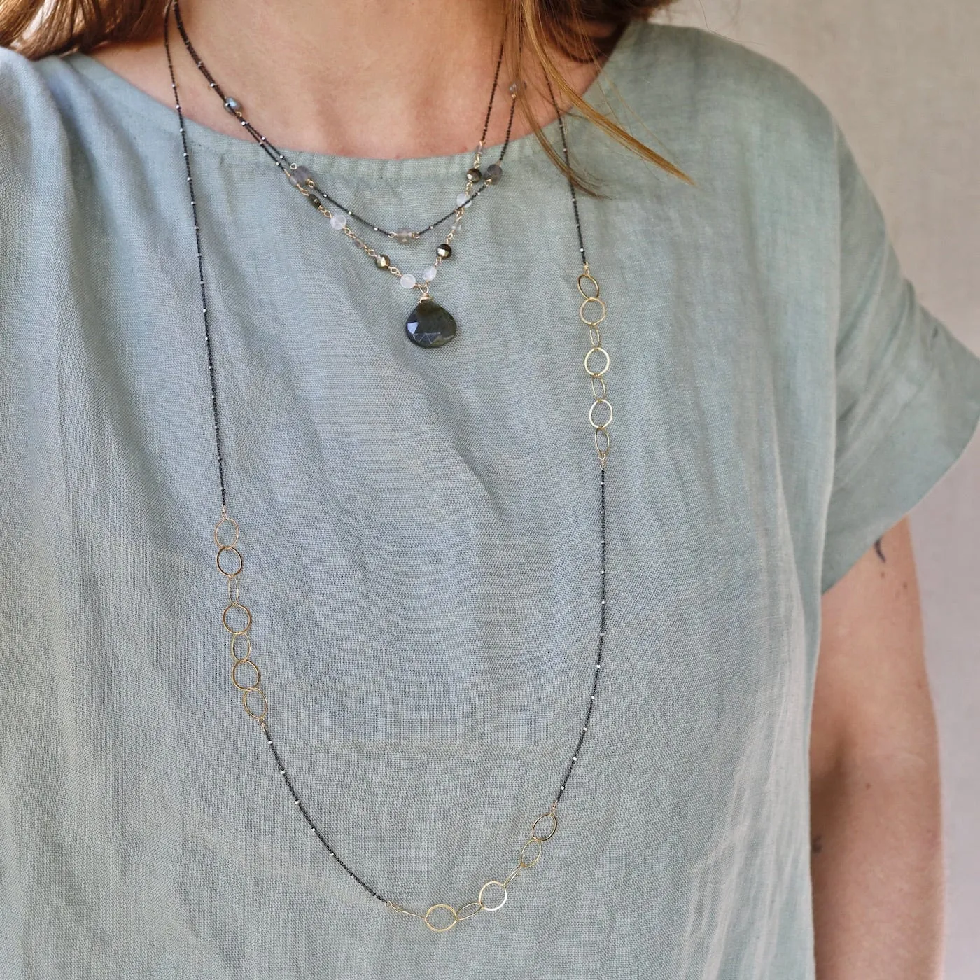 36" Mixed Chain of Gold Filled Loops & Sterling Gunmetal