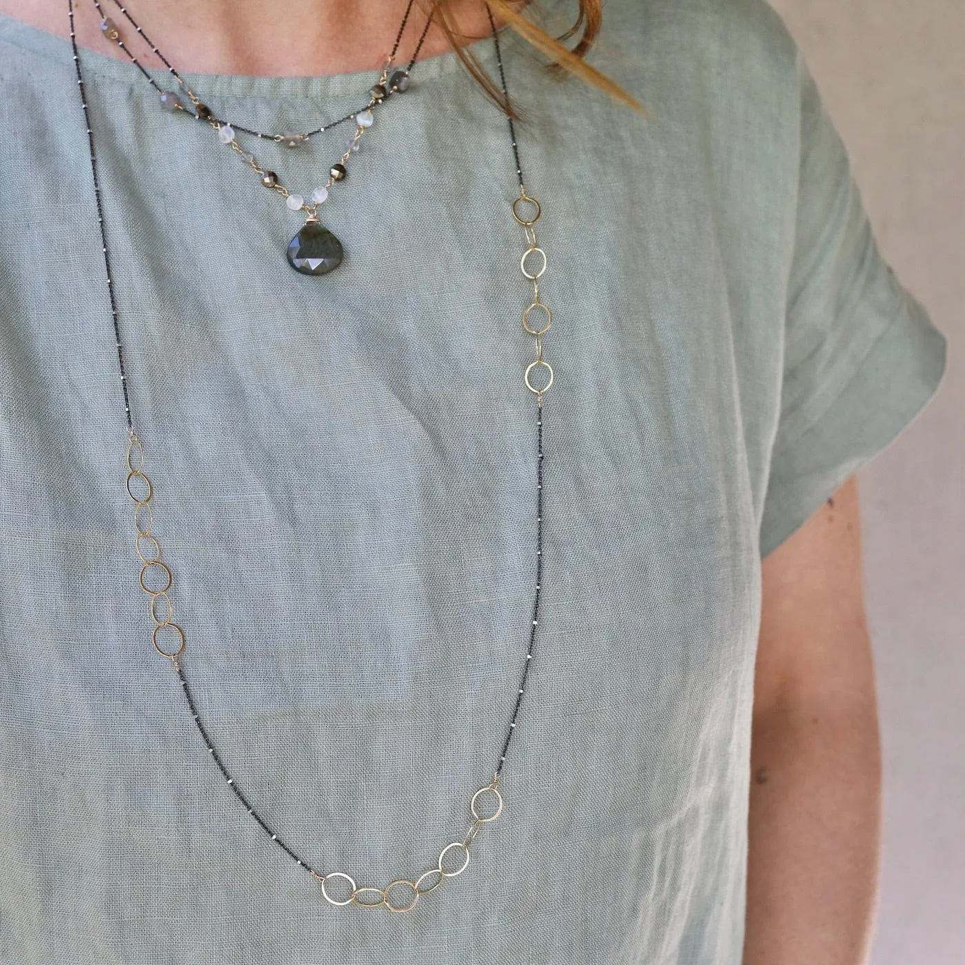 36" Mixed Chain of Gold Filled Loops & Sterling Gunmetal