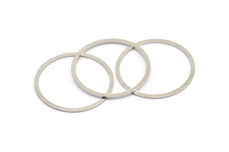 40mm Circle Connector, 6 Silver Tone Brass Circle Connectors (40x2x1mm) BS 1326
