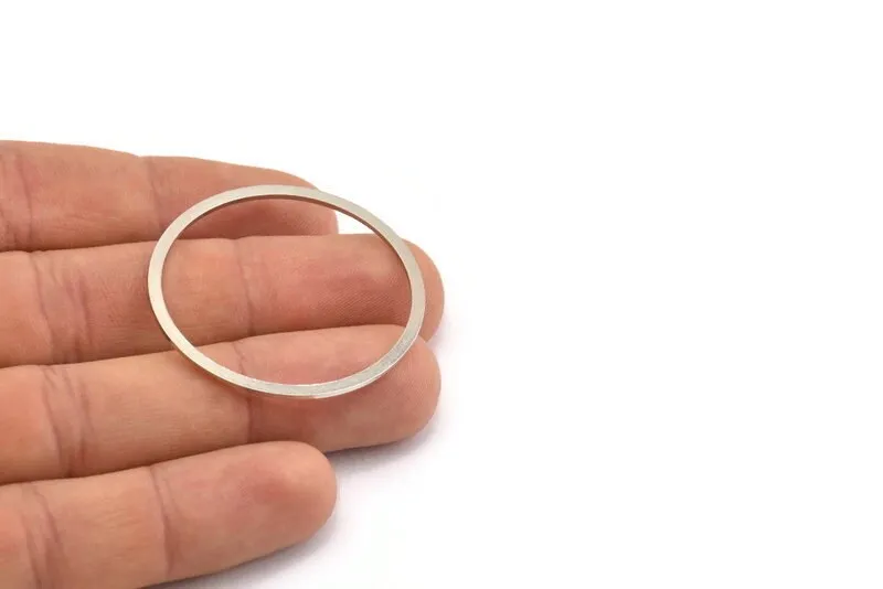 40mm Circle Connector, 6 Silver Tone Brass Circle Connectors (40x2x1mm) BS 1326