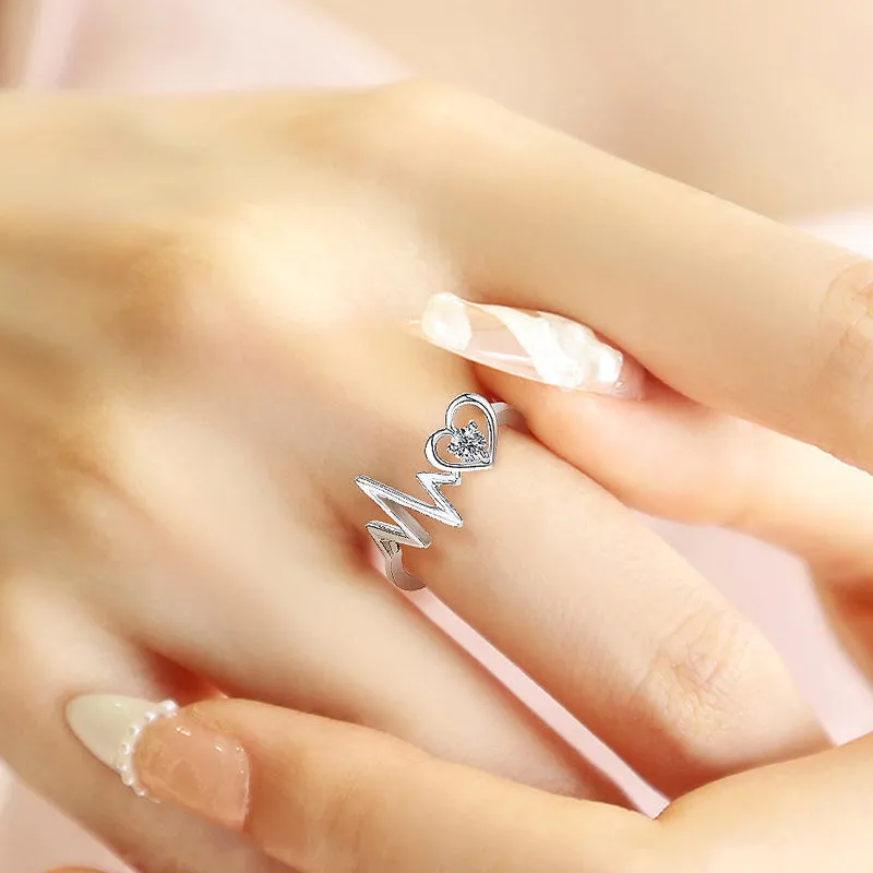 925 Sterling Silver Heartbeat Ring