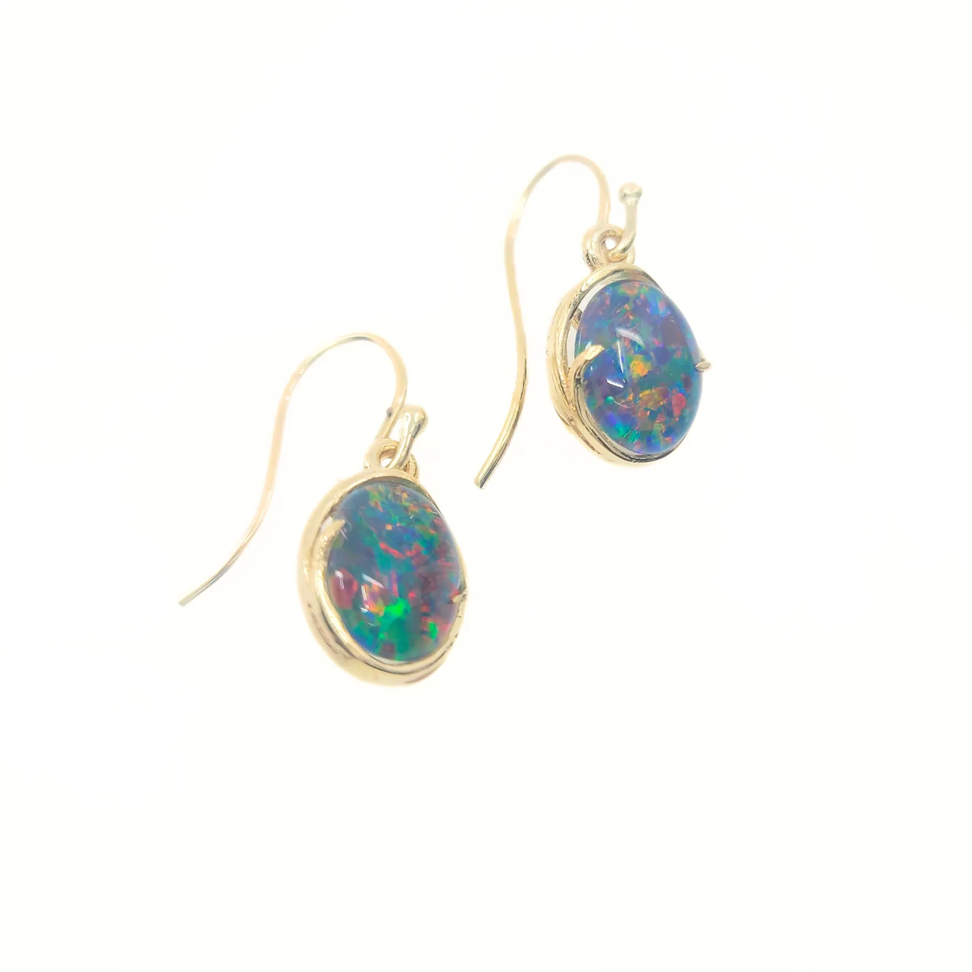 9K Yellow Gold Opal Drop Earrings