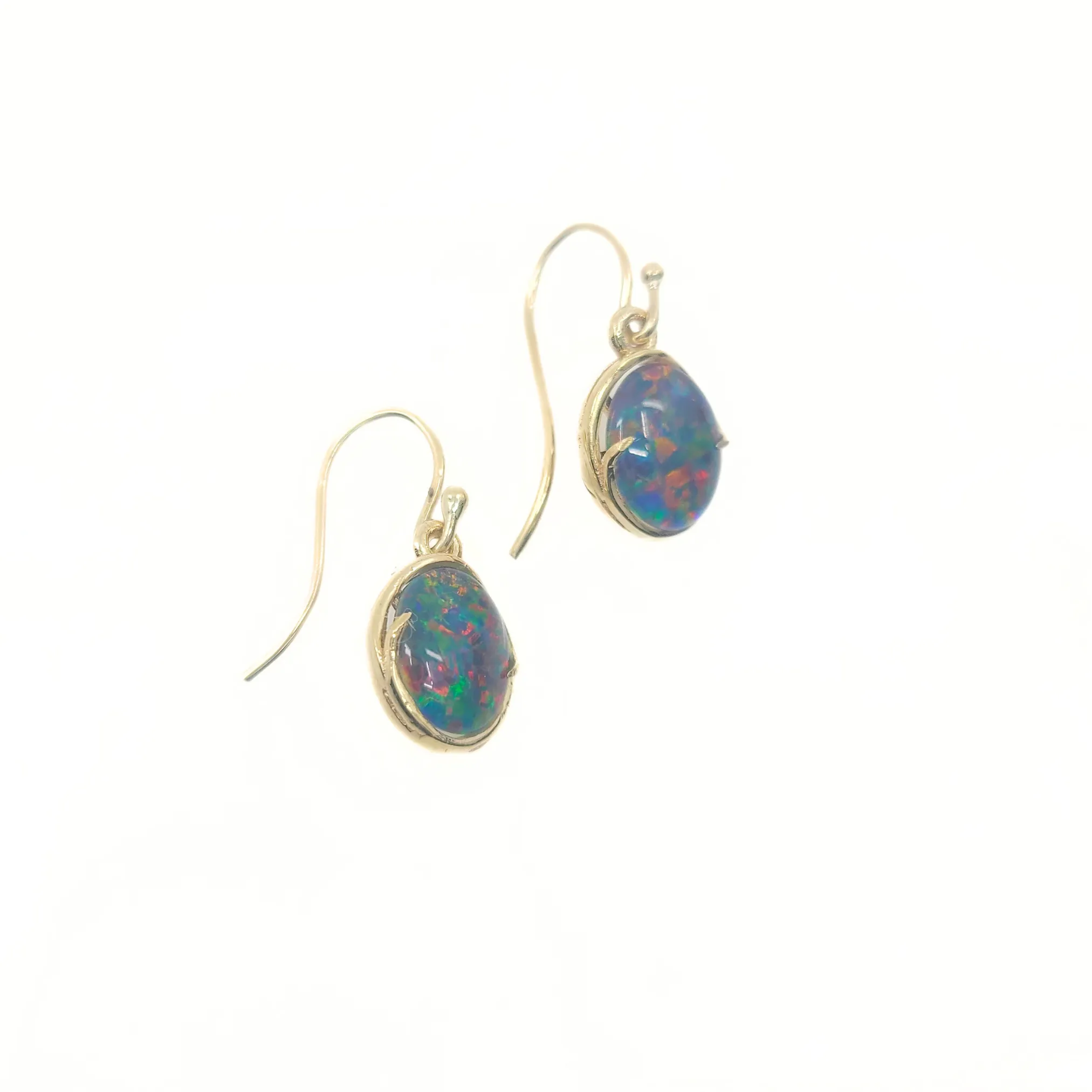 9K Yellow Gold Opal Drop Earrings