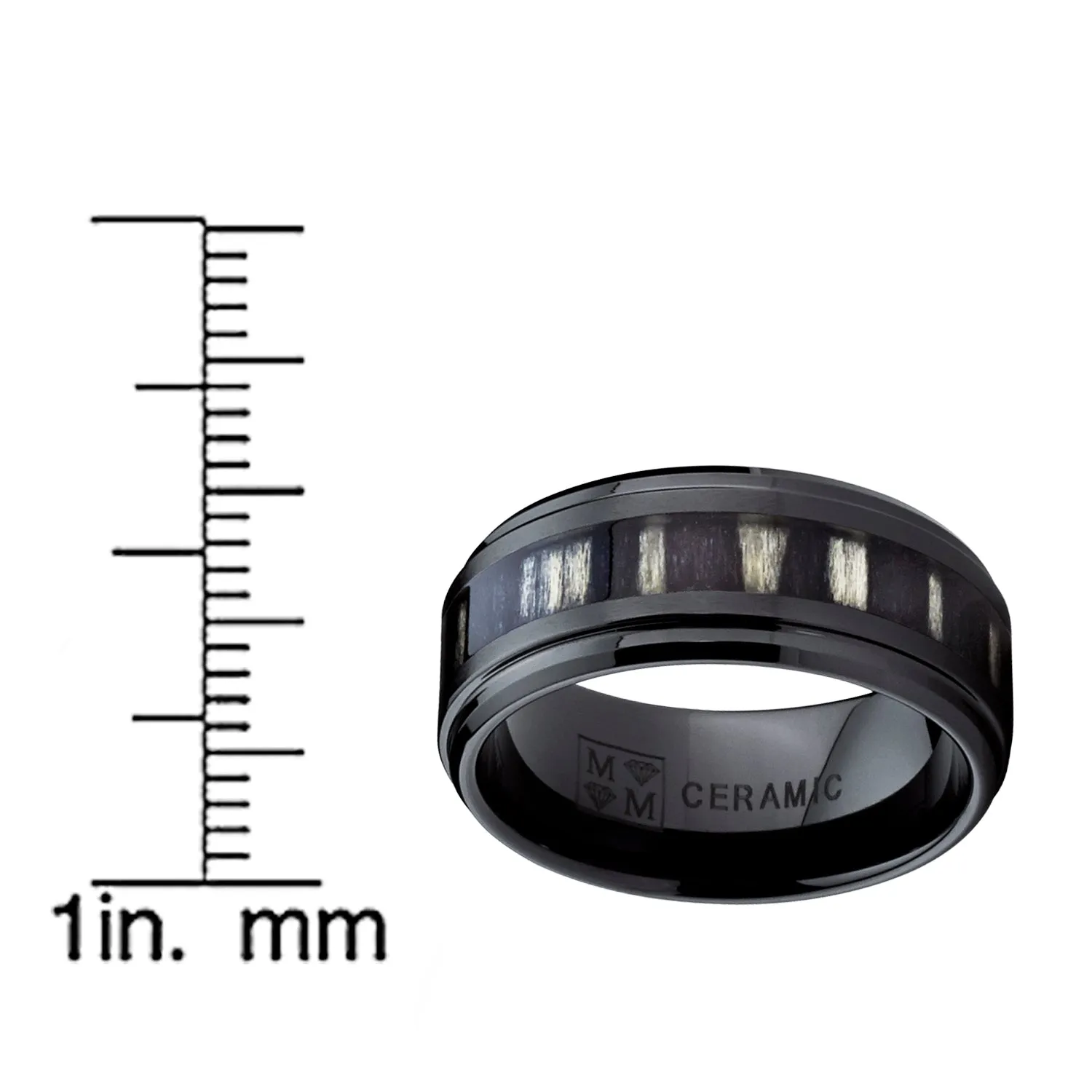 9MM Black Ceramic Wedding Band Ring with Real Zebra Wood Inlay, Comfort Fit