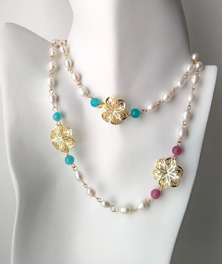 Abstract Cutout Gumamela Jeweled Chain Necklace