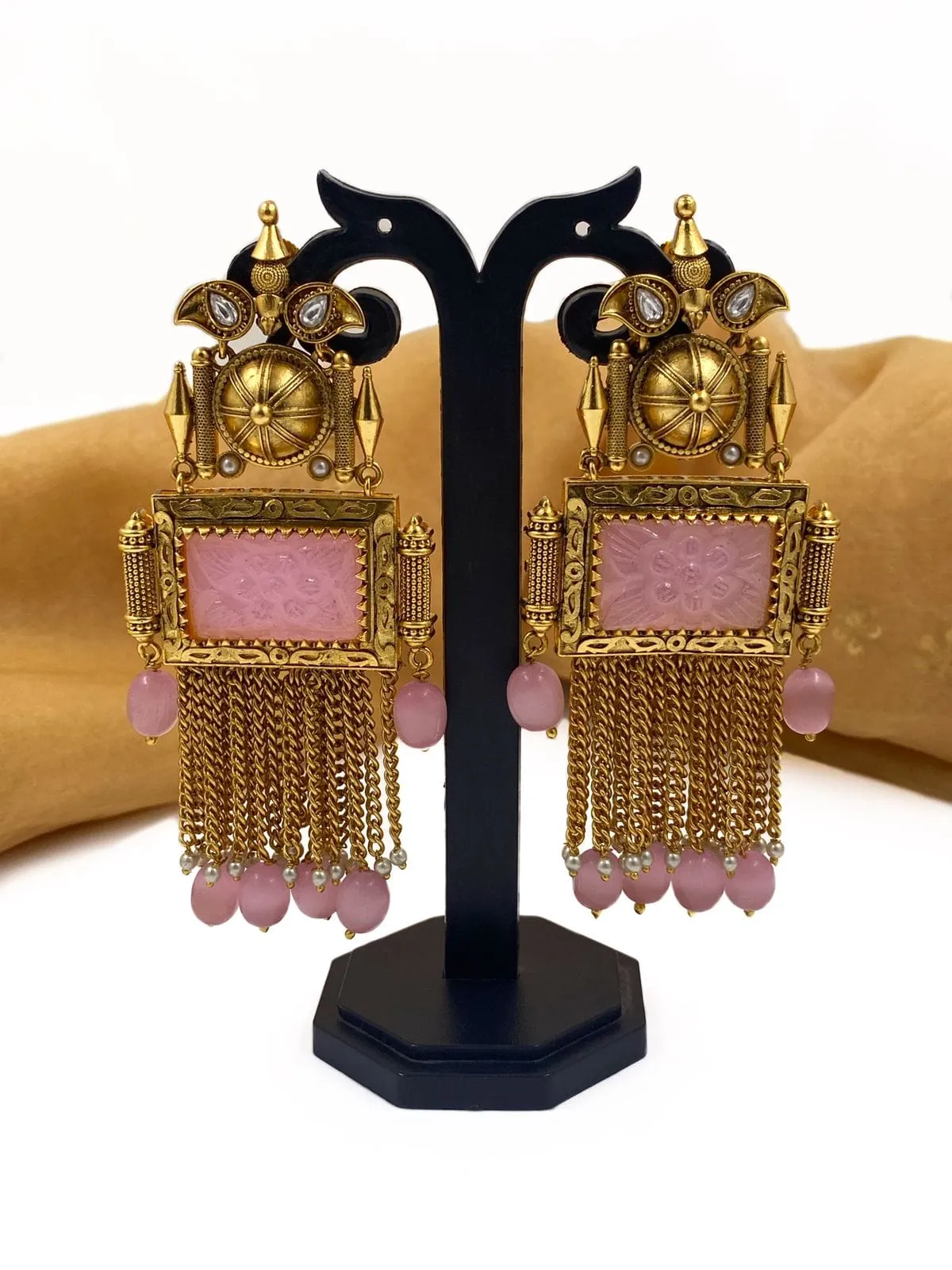 Antique Gold Plated Designer Statement Stone Earrings For Ladies By Gehna Shop