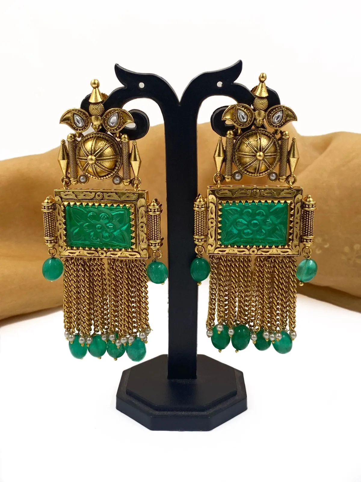Antique Gold Plated Designer Statement Stone Earrings For Ladies By Gehna Shop