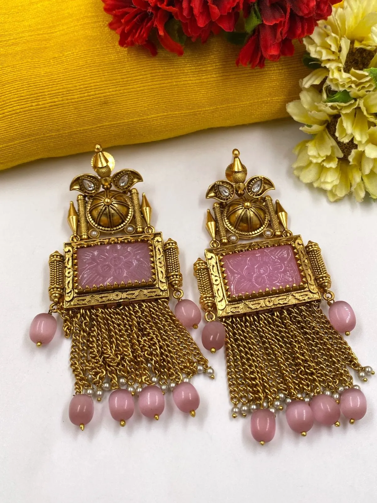 Antique Gold Plated Designer Statement Stone Earrings For Ladies By Gehna Shop