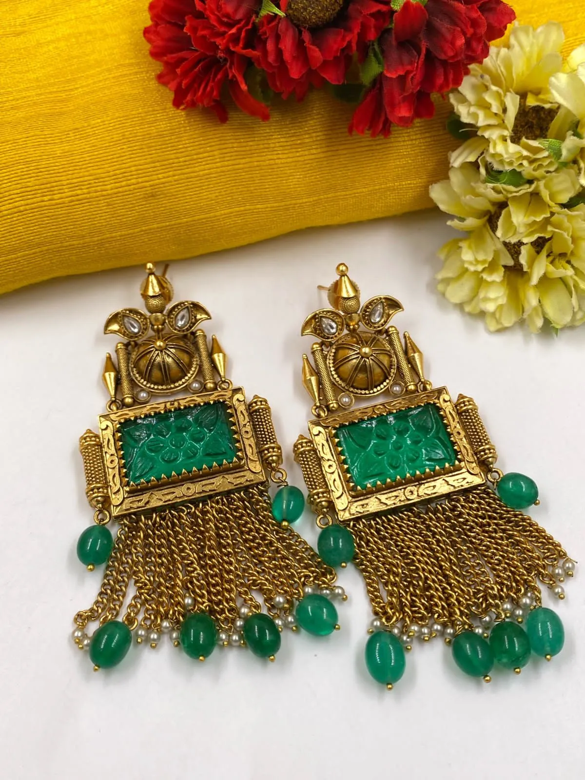 Antique Gold Plated Designer Statement Stone Earrings For Ladies By Gehna Shop