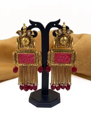 Antique Gold Plated Designer Statement Stone Earrings For Ladies By Gehna Shop