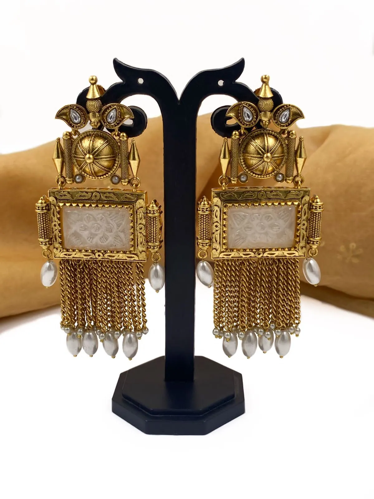 Antique Gold Plated Designer Statement Stone Earrings For Ladies By Gehna Shop
