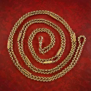 Antique Victorian Long Guard Chain 9ct Gold