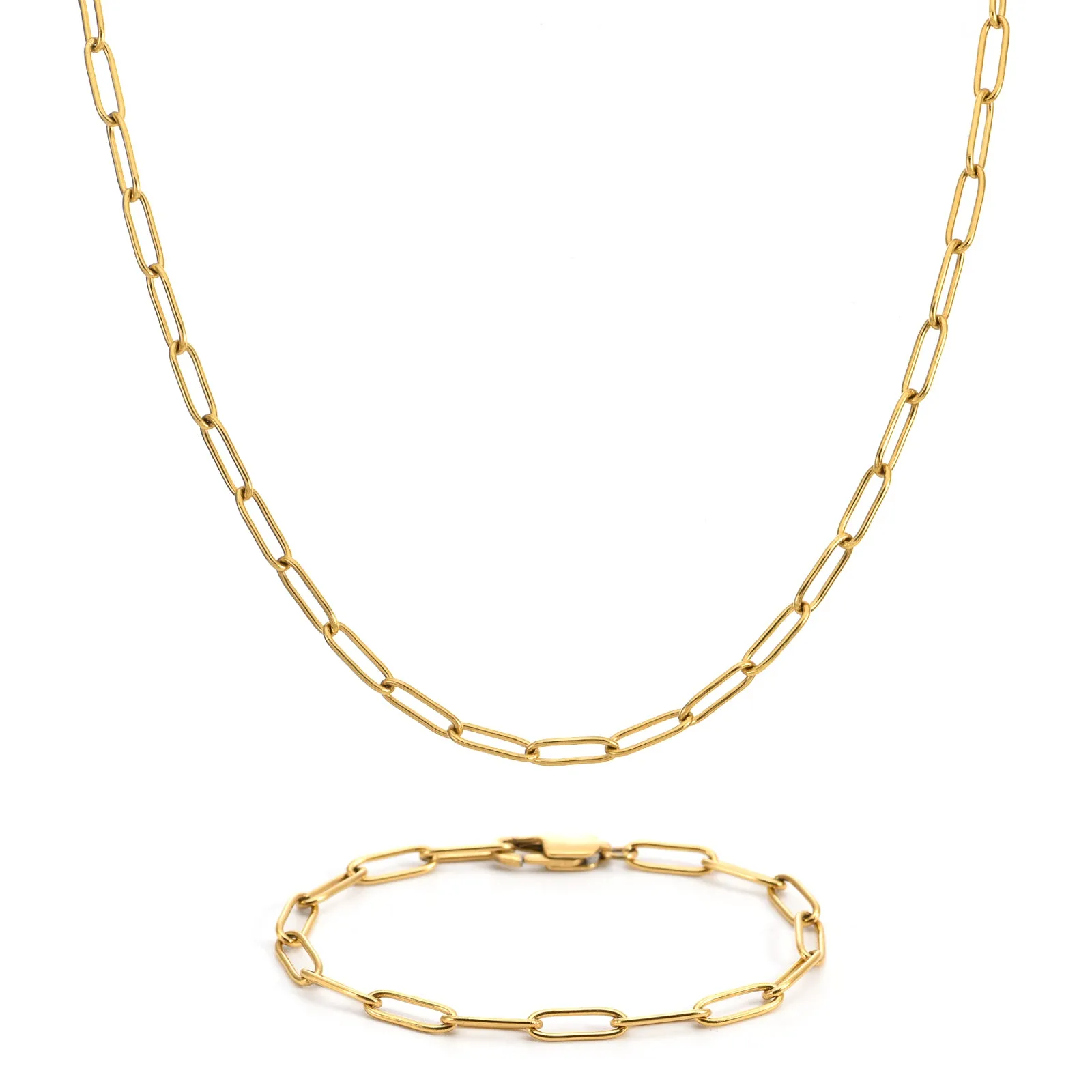 C011G Oval Paperclip Link Chain Necklace and Bracelet Set