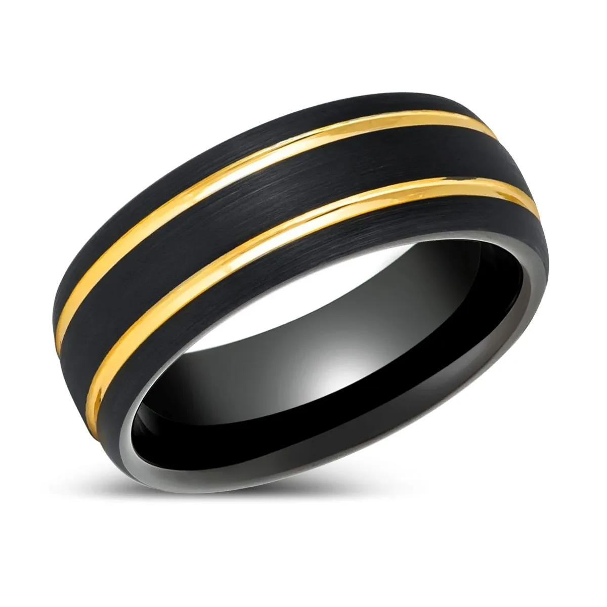 CALLISTO | Black Tungsten Ring Two Yellow Grooves
