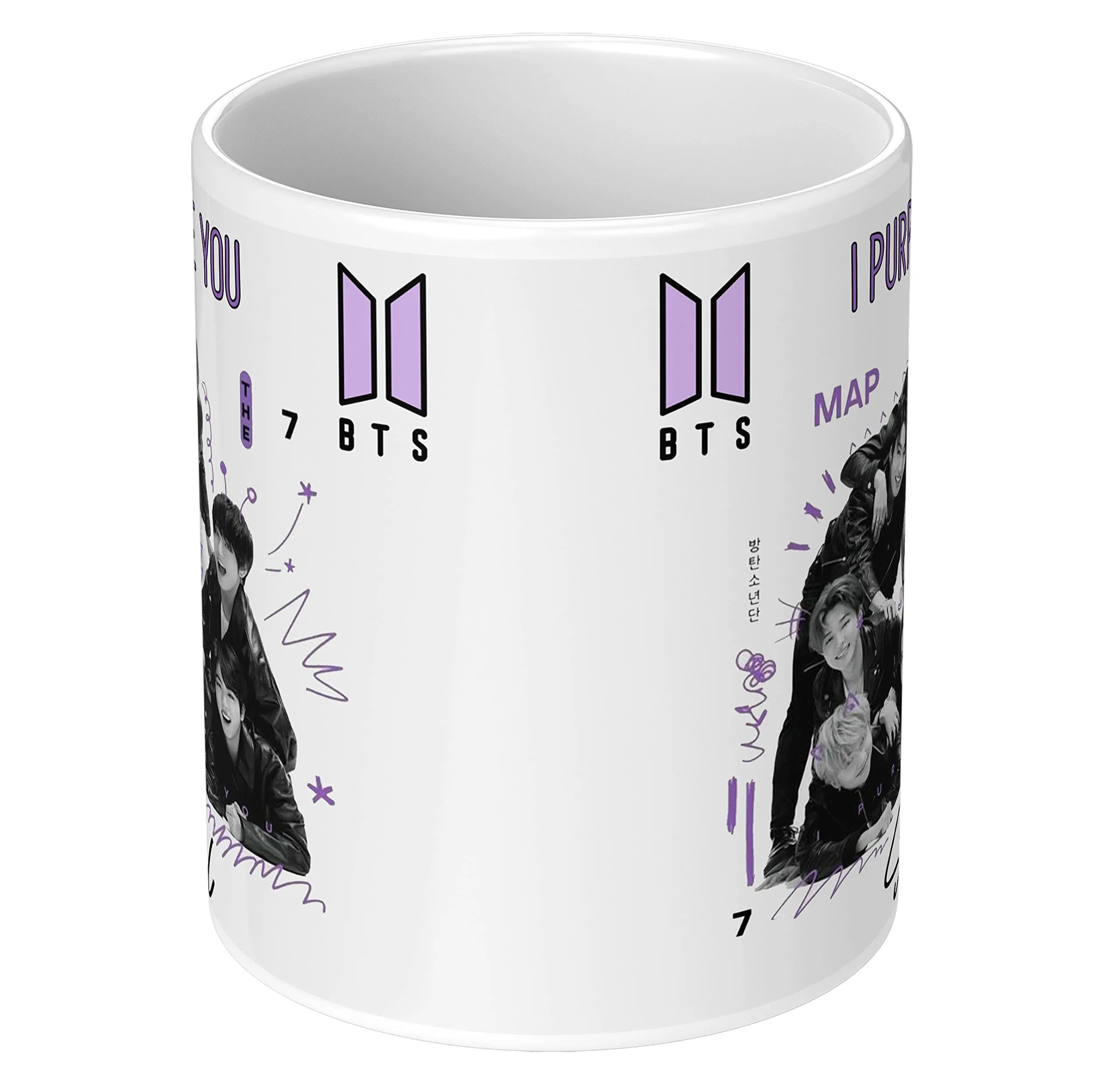 Chhaap Bts I Purple You Bts Mug With Keychain Signature Army Bts Combo Music Band V Suga J-Hope Jungkook Jin Jimin Rm Gift For Girl Boy HD Printed Microwave Safe White Ceramic Coffee Mug 350 (Pack of 2)(BTS-020)