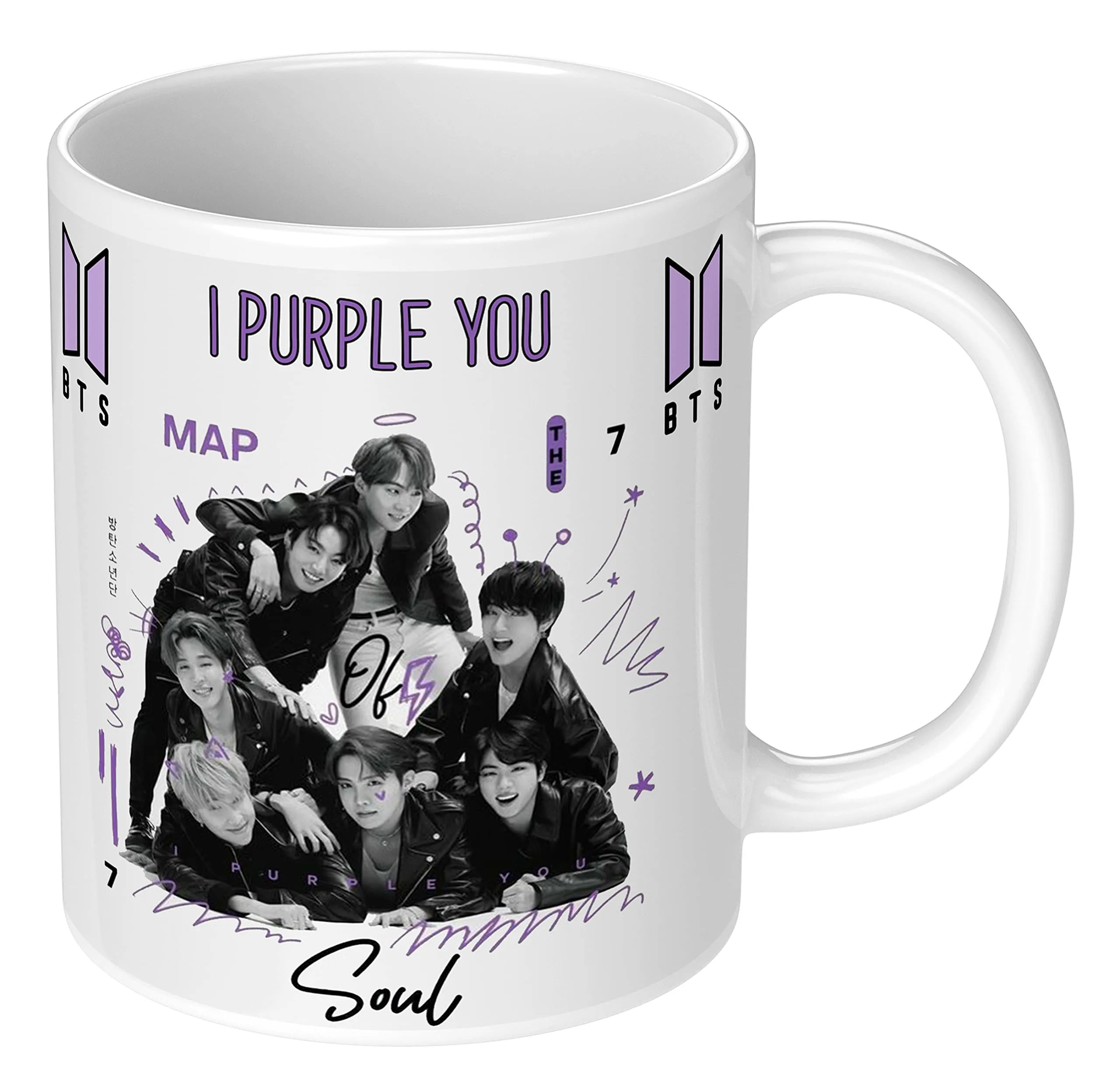 Chhaap Bts I Purple You Bts Mug With Keychain Signature Army Bts Combo Music Band V Suga J-Hope Jungkook Jin Jimin Rm Gift For Girl Boy HD Printed Microwave Safe White Ceramic Coffee Mug 350 (Pack of 2)(BTS-020)
