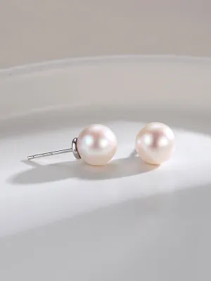 Classic Round Natural Pearl Stud Earrings