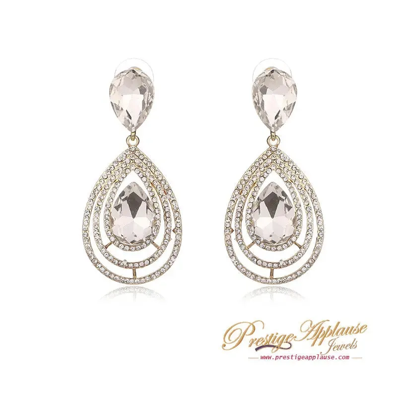 Clear Zircon Trendy Tear drop Crystal 18k Gold plate Cocktail Party Earring