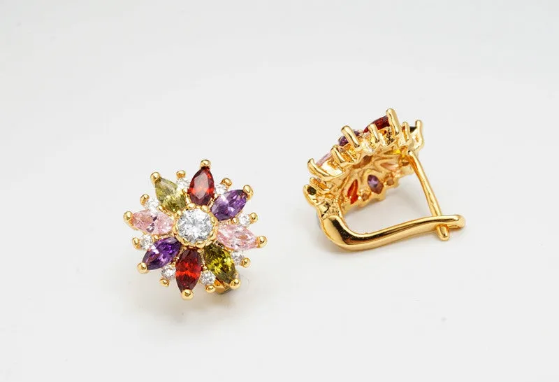Colorful Flower Earrings for Women Zircon Crystal Hoop Fashion Brand Earrings With Gift