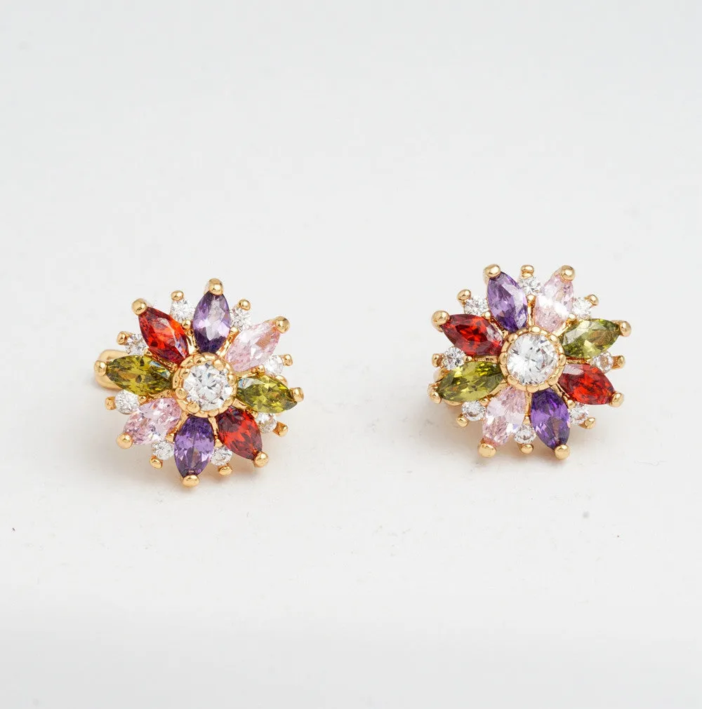 Colorful Flower Earrings for Women Zircon Crystal Hoop Fashion Brand Earrings With Gift