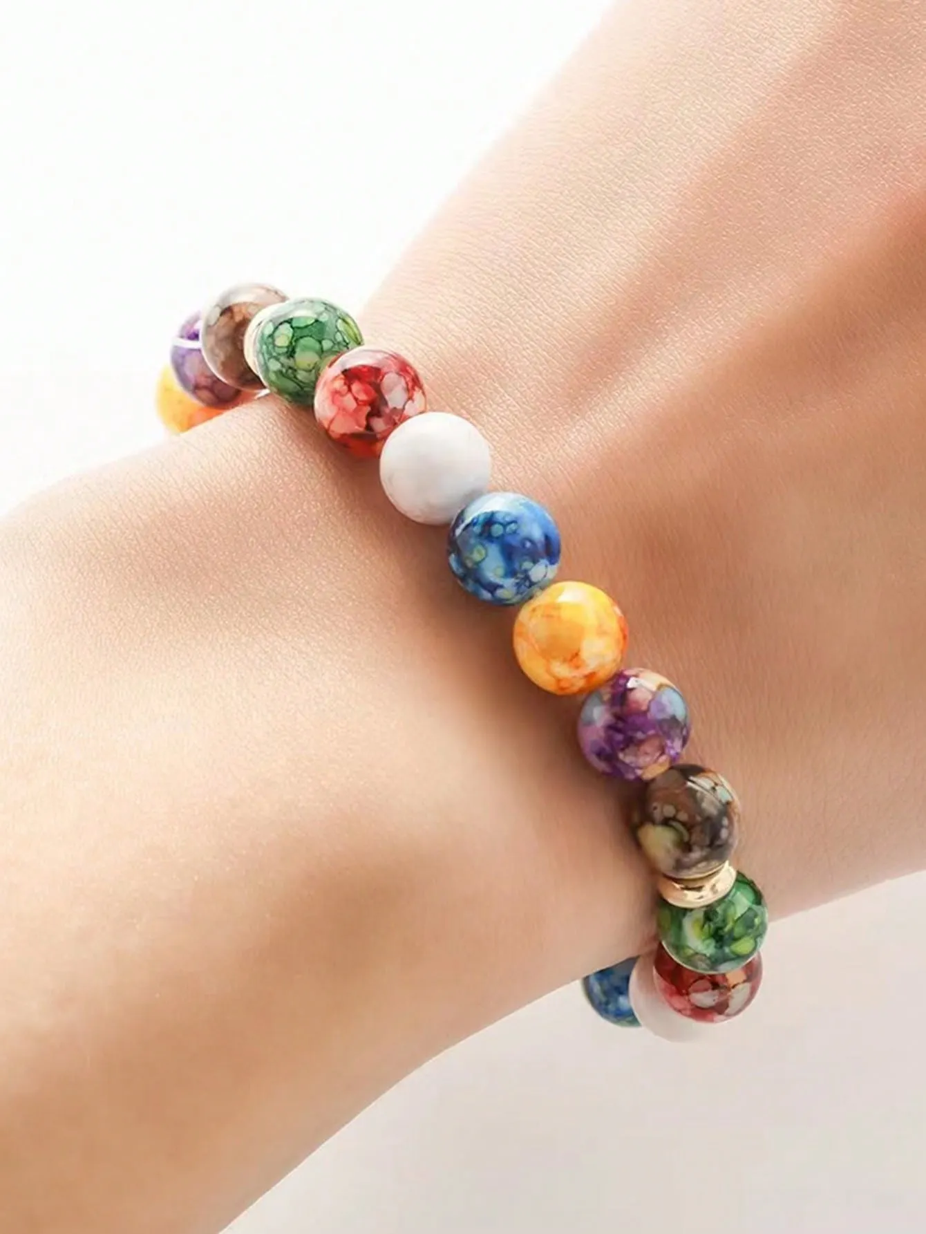 Colorful Marble Pattern Beaded Bracelet Women Bracelet Stackable Bracelet