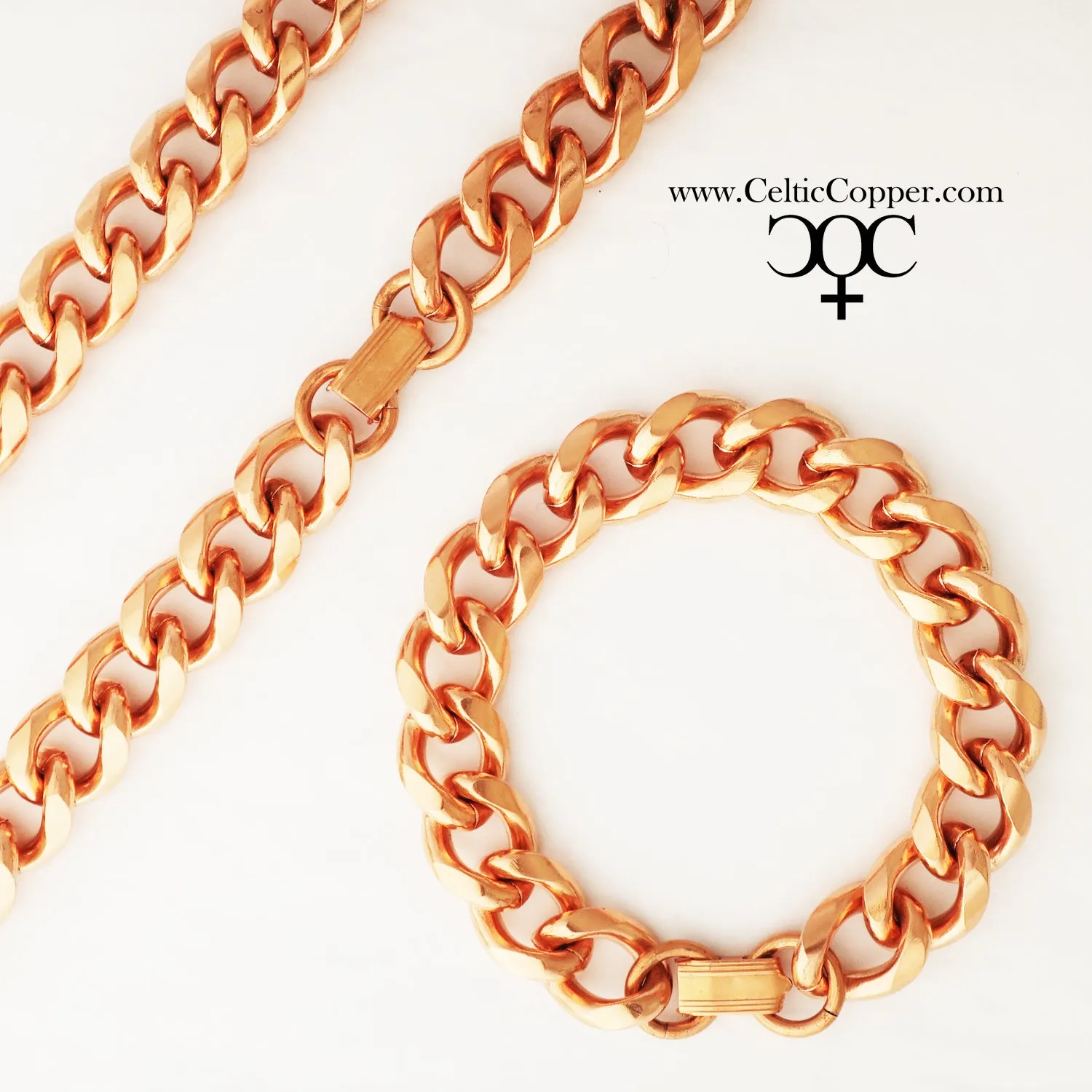 Copper Necklace Chain Set For Men Heavy Duty 18" Curb Chain Necklace And Matching Bracelet SET7918