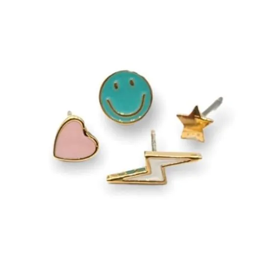 Cute Emoticon Stud Singles Earrings - Set of 4