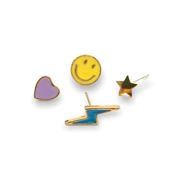 Cute Emoticon Stud Singles Earrings - Set of 4