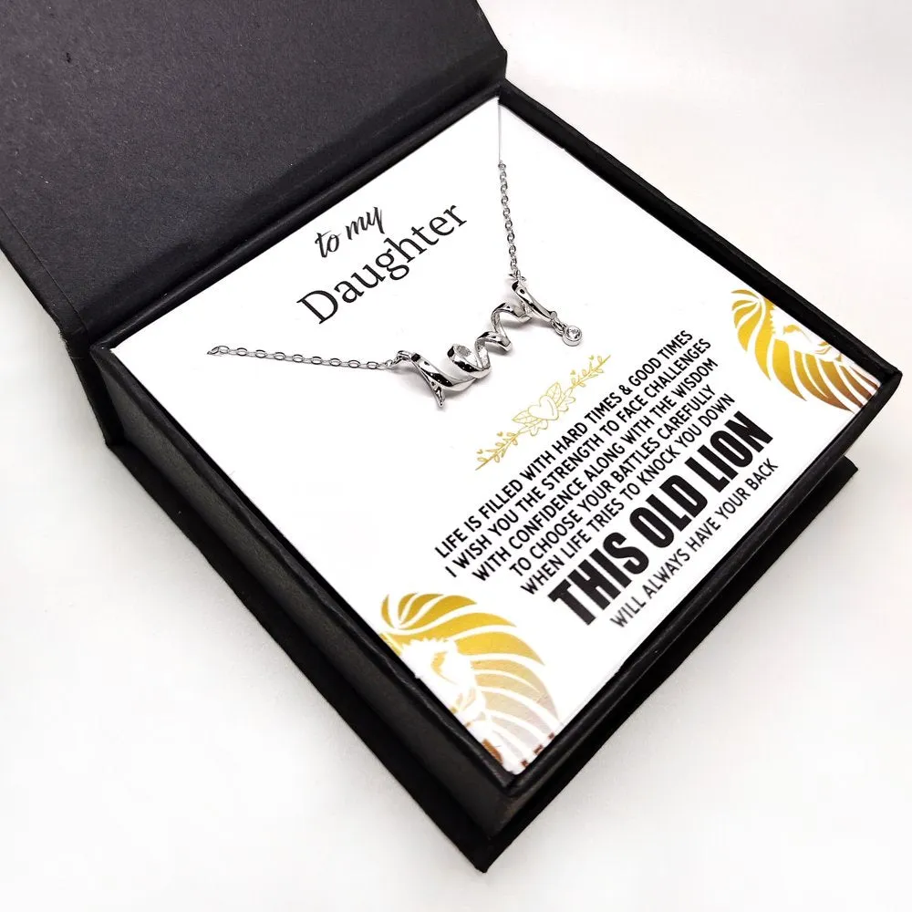 Daughter Love Script Necklace Greeting Card Boxed, Sterling Silver
