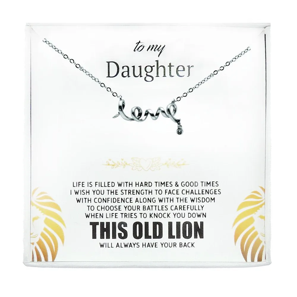Daughter Love Script Necklace Greeting Card Boxed, Sterling Silver