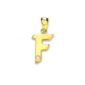 Diamond Initial F Pendant Necklace 0.01ct H-SI in 9K Yellow Gold