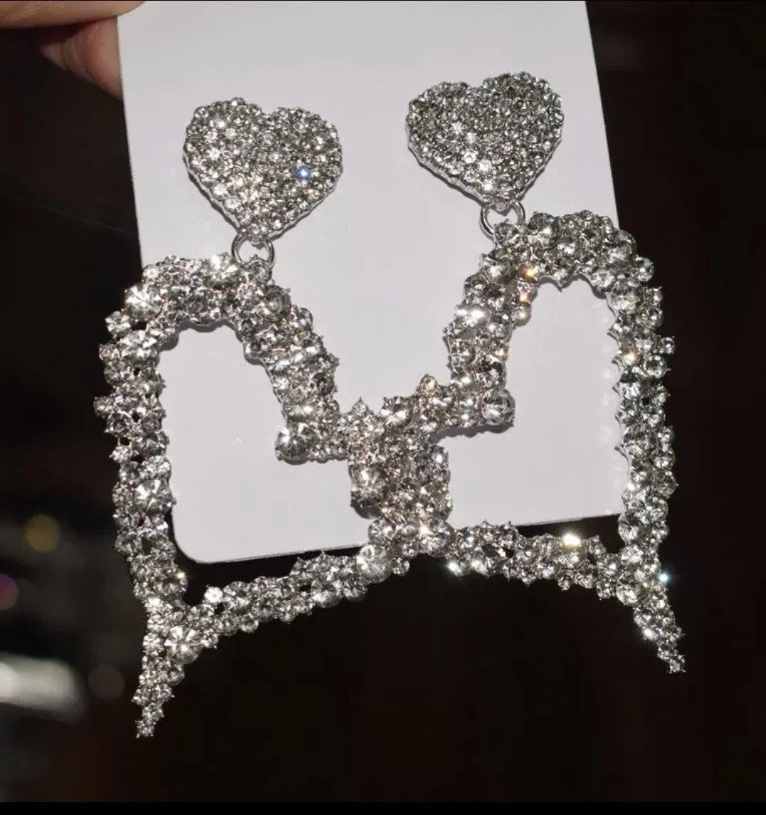 Diamond Love Heart Crystal Earrings