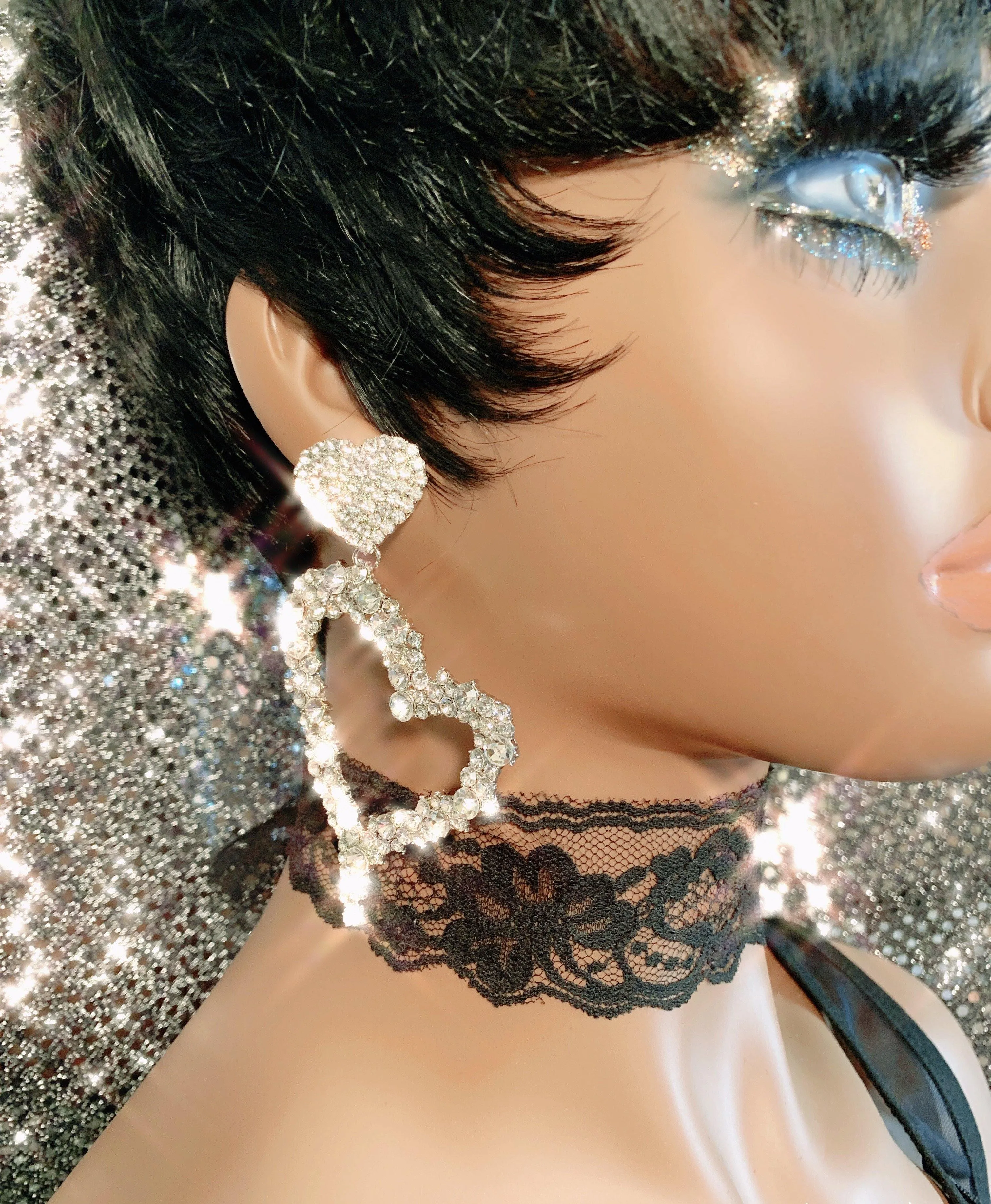 Diamond Love Heart Crystal Earrings