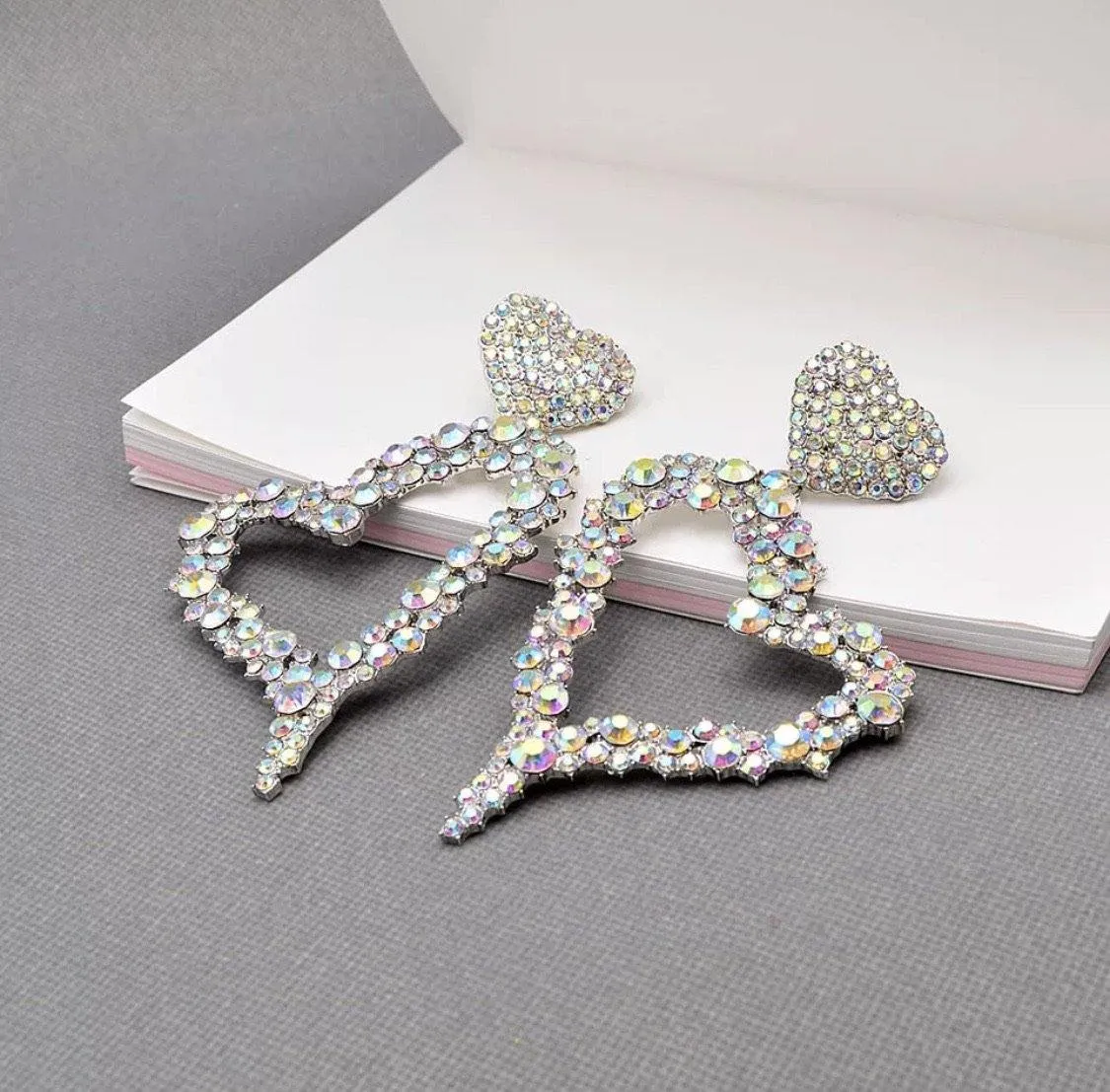 Diamond Love Heart Crystal Earrings