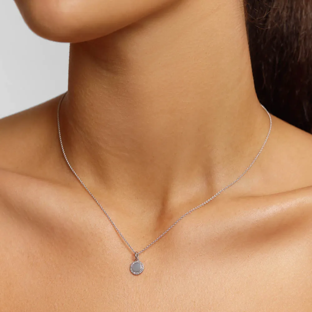 Diamond Mini Disc Necklace in Silver