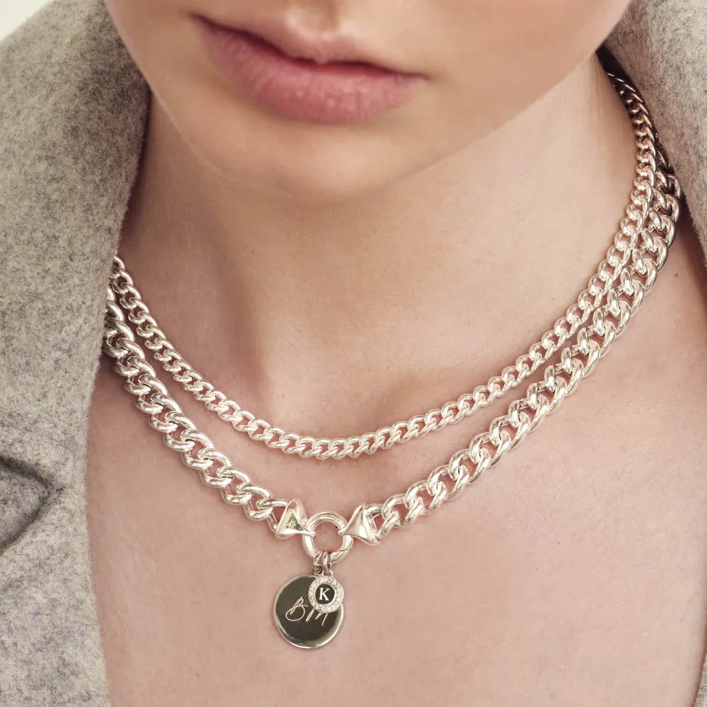 Diamond Mini Disc Necklace in Silver