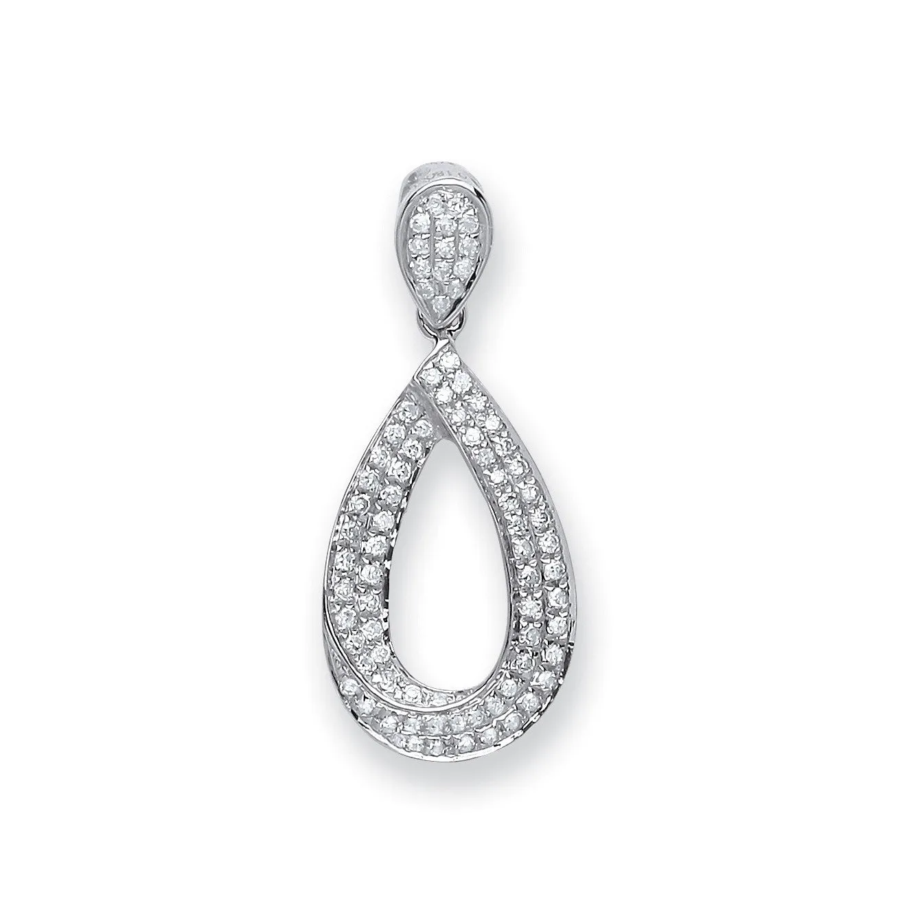 Diamond Pave Tear Drop Pendant Necklace 0.20ct H-SI in 9K White Gold