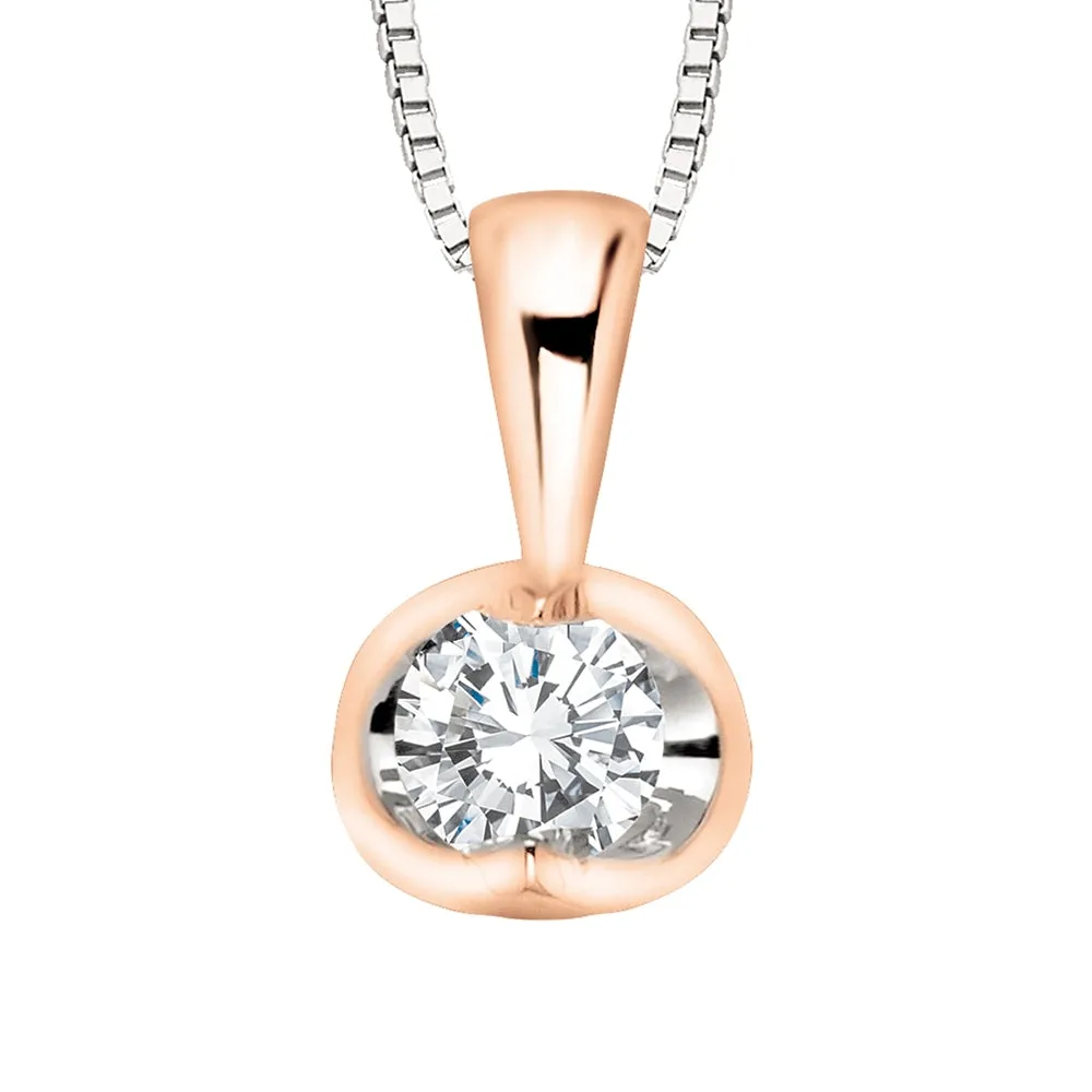 Diamond Solitaire Pendant in Two-Tone Gold