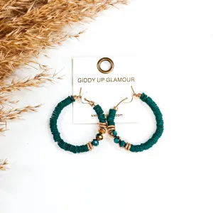 Disc Bead Hoop Earrings with Gold and Crystal Accent in Emerald Green