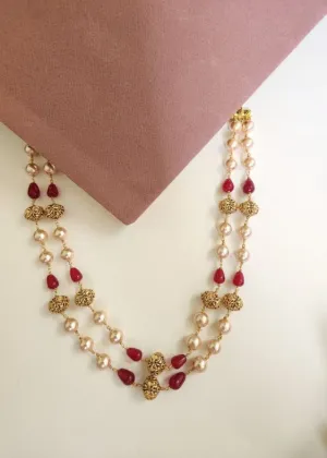 Double layer pearl with silver gold plated booti jewellery